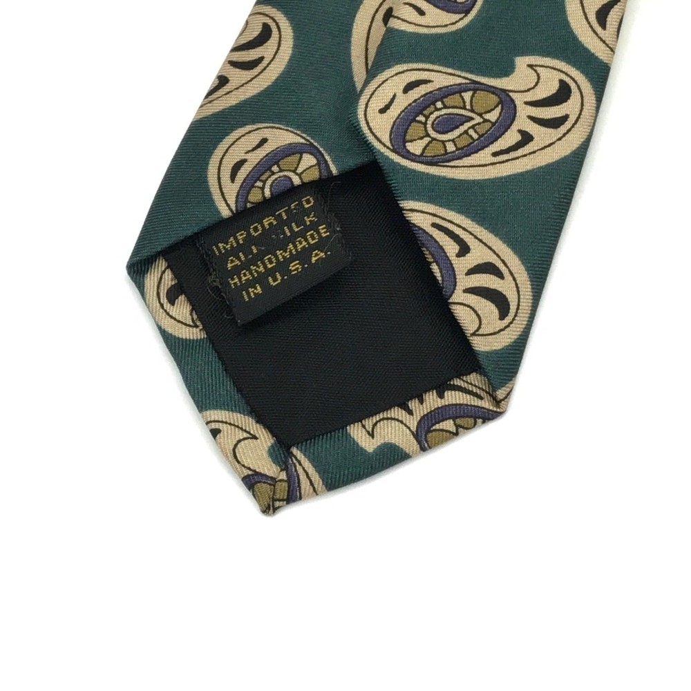 NEIMAN MARCUS Rare Collection Green Beige Multi Color Paisley Tie Necktie - Picture 7 of 10